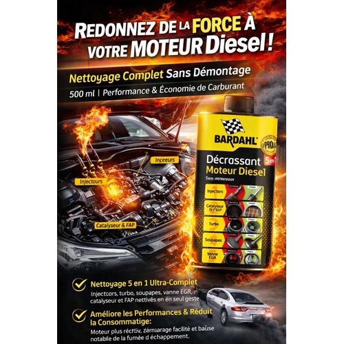 Décrassant Moteur Diesel 5 en 1 – Nettoyage Complet Sans Démontage – 500 ml Performance & Économie de Carburant
