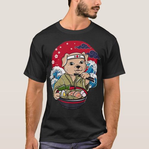 Japanese ramen anime Japan dog waves cherry blosso T-Shirt
