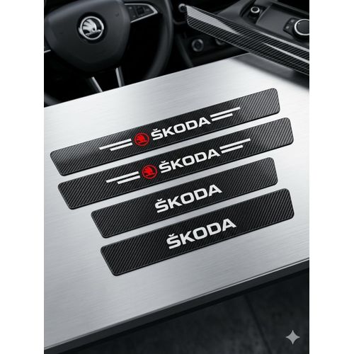 Autocollants de protection de seuil de porte de voiture,4 pièces,autocollants en Fiber de carbone pour Logo skoda,autocollants pour skoda