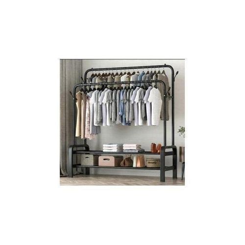 Rangement sous-lit Porte-vêtements à Double pôle, Porte-manteau au sol Avec 2 Étagère Chaussures Rangement sous-lit