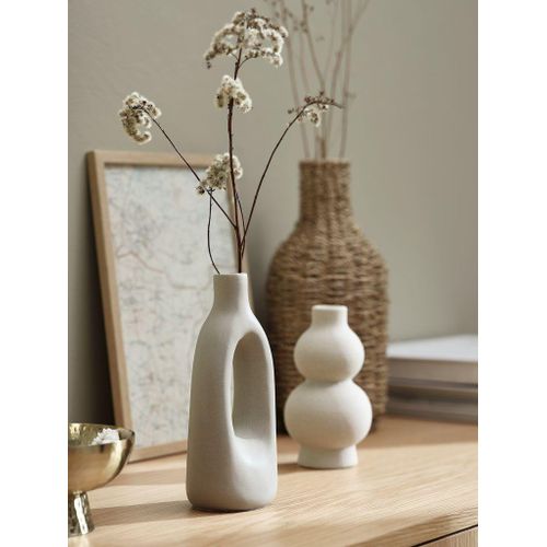 Vase Décoratif Gris en Faïence Design Moderne Ø8xH20cm Élégant pour Salon Table d'Appoint Centre de Table