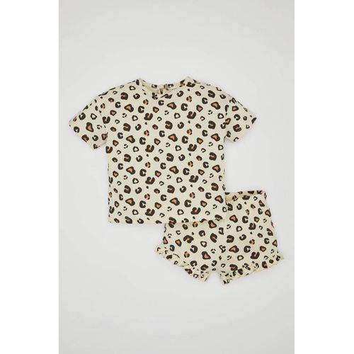 Baby Girl Leopard Patterned T-Shirt Shorts 2 Piece Set