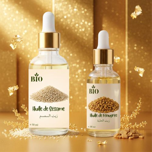 Sélection Huile sesame 50 ml et Huile fenugree 30 ml usage peau cheveux