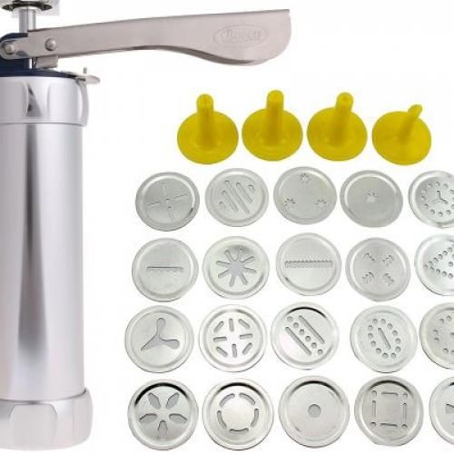 25 قطع سبائك الألومنيوم الصحافة آلة صنع البسكويت مضخة متعددة نمط كوكي البسكويت صانع الكوكيز العفن الطارد مطبخ تزيين الكعكة 20 قوالب + 4 فوهات