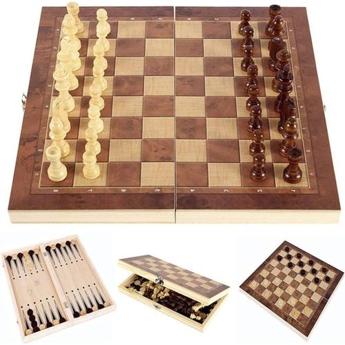 Jeux de dam moyenne table Chess Set 3 in 1 en Bois 34cm, Wooden Chess Board
