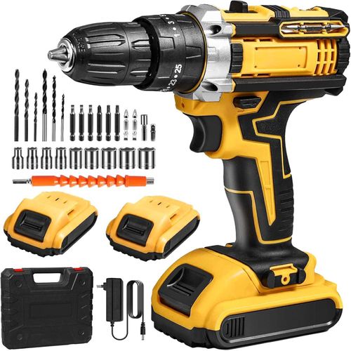 Perceuse visseuse sans fil avec poignée ergonomique, batterie lithium, lumières LED et coffret accessoires complet