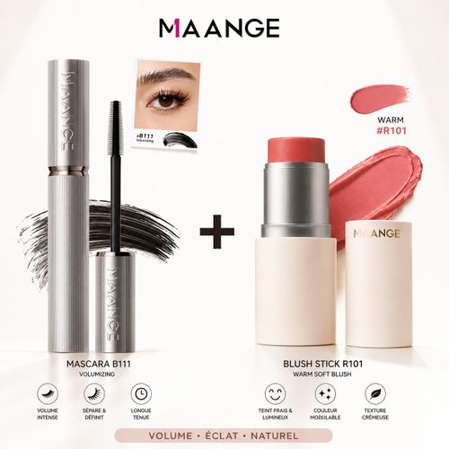 Lash & Glow Duo – Mascara Waterproof B111 & Blush Stick R101 pour Cils Définis et Teint Lumineux