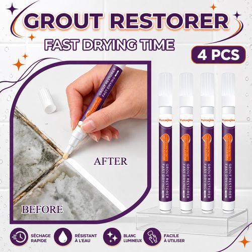 4 PCS Stylo Rénovateur de Joints – Restaurateur de Joints de Carrelage – Séchage Rapide – Blanc Lumineux- couleur design aléatoire