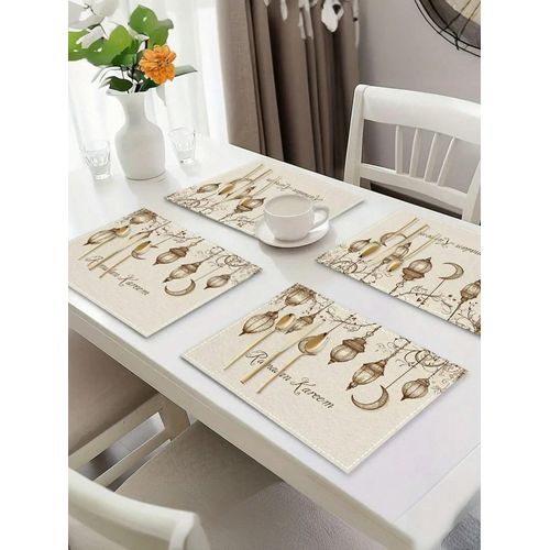Lot de 6 Sets de Table Ramadan Kareem en Polyester – Motifs Lanternes & Lune, Résistants à la Chaleur, Imperméables, Anti-Taches, Lavables en Machine, Décoration Élégante pour Table de Fête et Usage Quotidien
