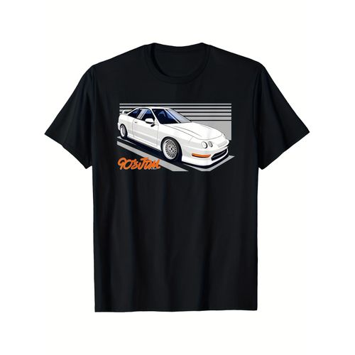 T-shirt Graphique Voiture JDM DC Vintage Années 1990 - T-shirt Noir à Manches Courtes avec Motif de Voiture, Coupe Régulière, Lavable en Machine, Vêtement à Col Rond avec Imprimé Graphique