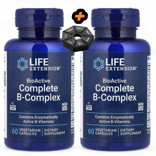 2 boites de Complete B-Complex ( Complexe complet de vitamines B ), 60 Vegetarian Capsules + boîte à pilules gratuite