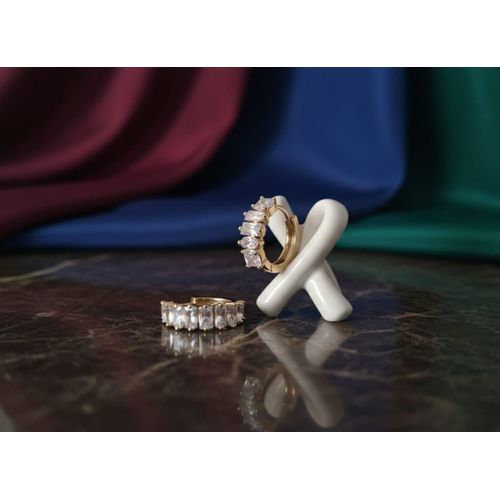 Boucles d'oreilles cristal blanc plaque or 14K XP