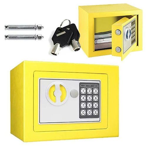 Coffre Fort à Serrure Électronique Avec Code PIN et 2 Clés, Fixations Murales et au sol 17×23×17cm