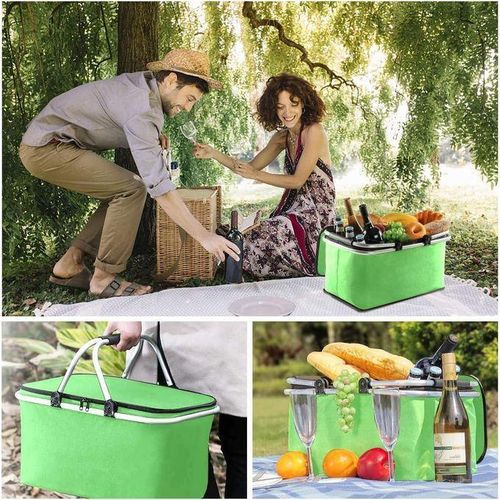 Paniers de pique-nique pliables de 30 litres, panier de rangement isotherme pour courses, camping familial, voyage