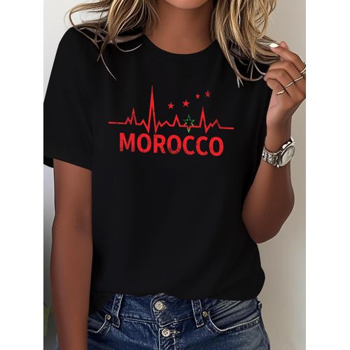 T-shirt Femme Pure Confort avec Étoiles Rouges et Design Battement de Cœur Marocain