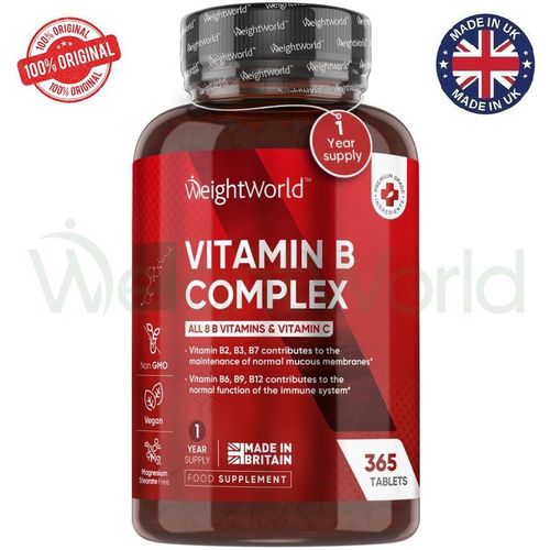 Vitamine B Complex Made in UK Extra Fort + Vitamine C - 365 Comprimés Vegan sans Gluten cure 365 jour