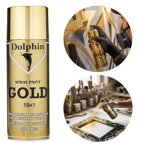 Bombe de Peinture Dorée 18KT Dolphin – Spray Haute Brillance Séchage Rapide Intérieur & Extérieur