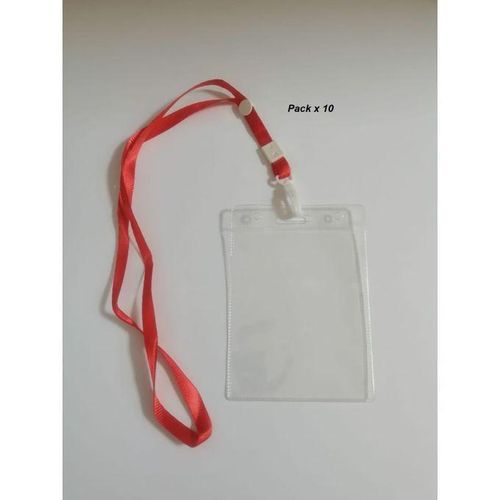 Pack de 10 porte-badges verticaux étanches avec cordon rouge