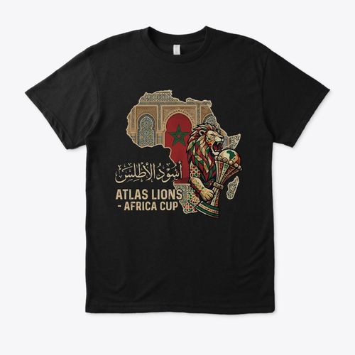 T-Shirt Atlas Lions Maroc Maillot Supporter Équipe du Maroc - Black