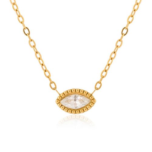 Collier de luxe pour femme plaqué or Œil Amour CGN197