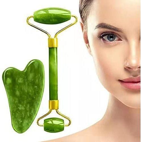Set Massage Visage Jade Roller & Gua Sha – Pierre Naturelle pour Soin Anti-Rides, Détox et Fermeté