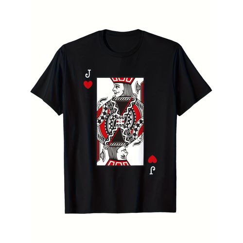 T-shirt graphique de poker pour homme avec Jack de cœur et piques - T-shirt noir décontracté à col rond avec un design audacieux de cartes à jouer, lavable en machine, chemise décontractée pour toutes les saisons, pour toutes les saisons, Co