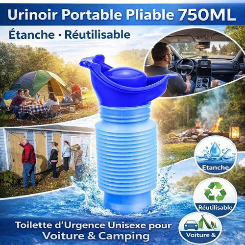 مبولة محمولة قابلة للطي 750 مل – مانعة للتسرب، للرجال والنساء، مثالية للطوارئ في السيارة والسفر والتخييم