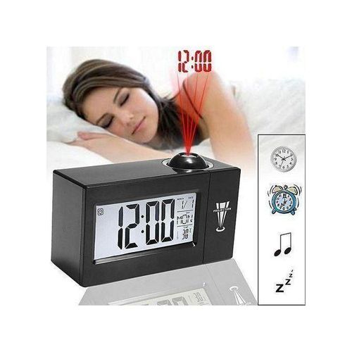 Réveil LED numérique avec alarme, projection murale et fonction parlante électronique.