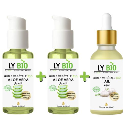 PACK 2 X HUILE ALOE VERA 50ml - POMPE HUILE AIL 50ML - PIPETTE
