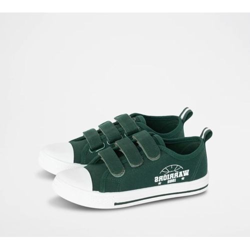 Baskets en Toile Enfant mixte – Modèle Warriors à Triples Scratchs – Vert Sapin & Blanc