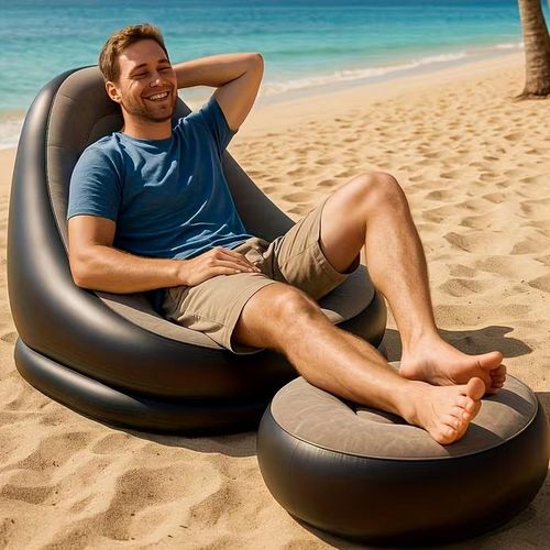 Fauteuil Gonflable avec Repose Pied, Canapé Relax Portable, Chaise Lounge Confortable Intérieur Extérieur, Sofa Gonflable Pliable