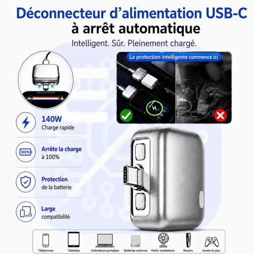 Module Intelligent d’Arrêt Automatique de Charge USB-C 140W – Protection Batterie avec Déconnexion à 100% pour Smartphones, Tablettes et Ordinateurs Portables
