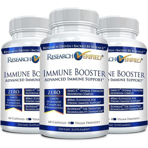 Stimulateur immunitaire vérifié par la recherche - Renforce et stimule le système immunitaire - Vitamines A, C et E, poudre d'échinacée et complexe de champignons - 180 capsules - Végétalien
