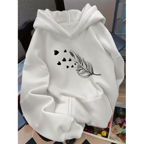 D92 - Sweat à capuche pour femme, imprimé tendance créatif minimaliste avec motif de cœurs, magnifique et à la mode, coupe ample, nouveau vêtement décontracté polyvalent pour l'automne/hiver, vêtement pour femme, haut uniquement/sans bas - QHH4337