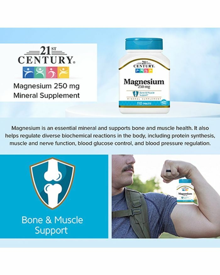 Buy 21st Century Magnesium 250mg Gluten-Free Tablets For Bone & Muscle  Support, Pack of 110's Online at Best Price in UAE - Aster Online