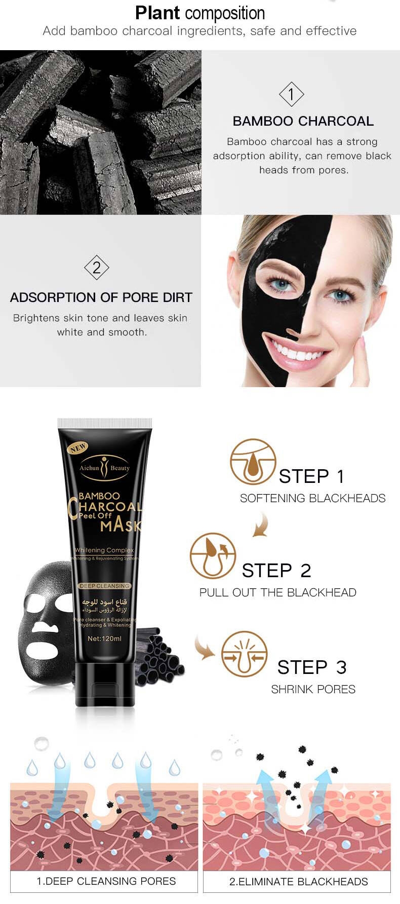 Aichun — masque Facial bio au charbon de bois, soins du visage noirs