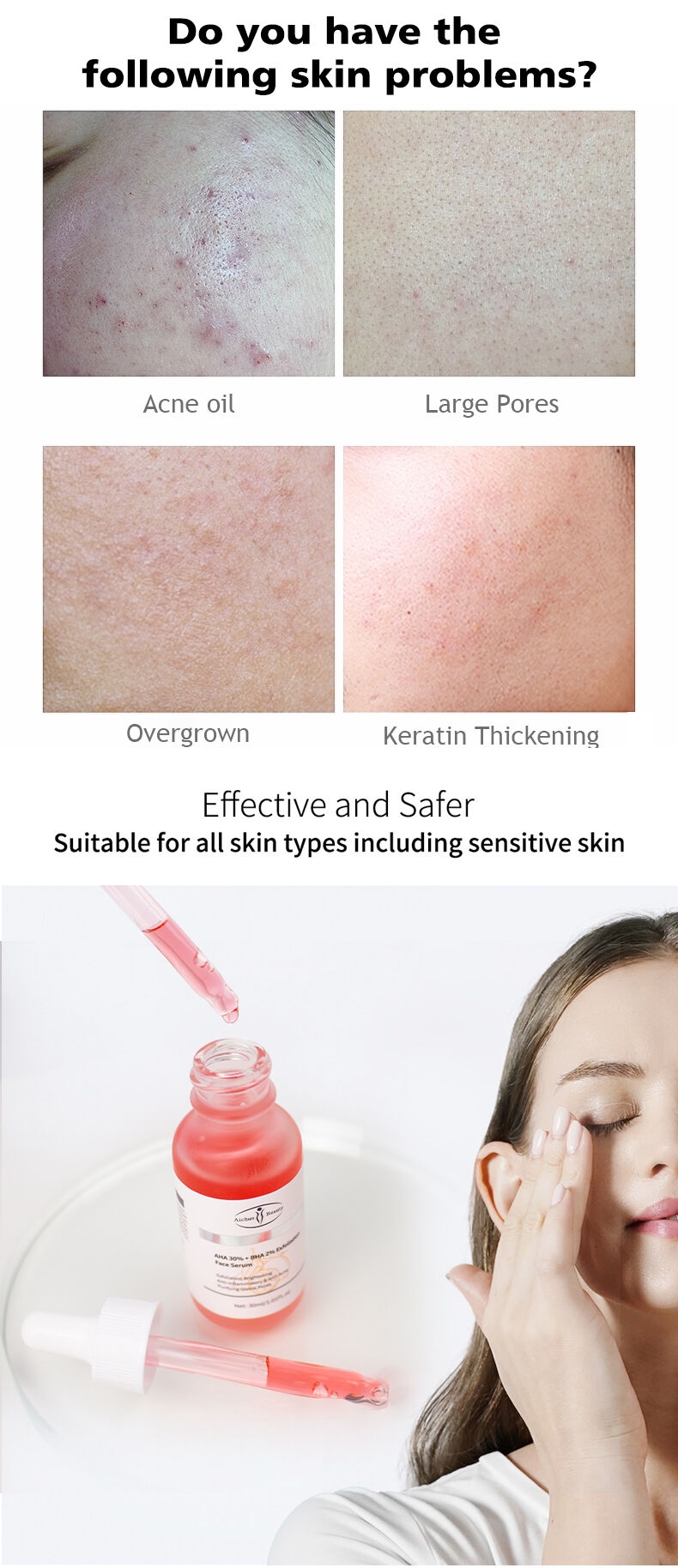 Aichun Beauty Private Label Exfoliating Anti Acne Face Care Brightening Purifying Shrink Pores Face Serum For All Skin Types