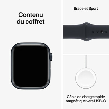 Apple Watch Series 9 GPS Aluminium Minuit Bracelet Sport M/L 45 mm