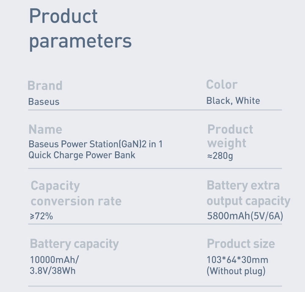 Baseus GaN 2 In 1 45W USB-C Wall Charger PD Fast Charging  + Power Bank 10000mAh Battery PD3.0 QC3.0 Power Delivery Quick Charge Power Supply For iPhone 11 SE 2020 For iPad Pro 2020 Xiaomi 10 Huawei P40 Pro Eu Port - Black