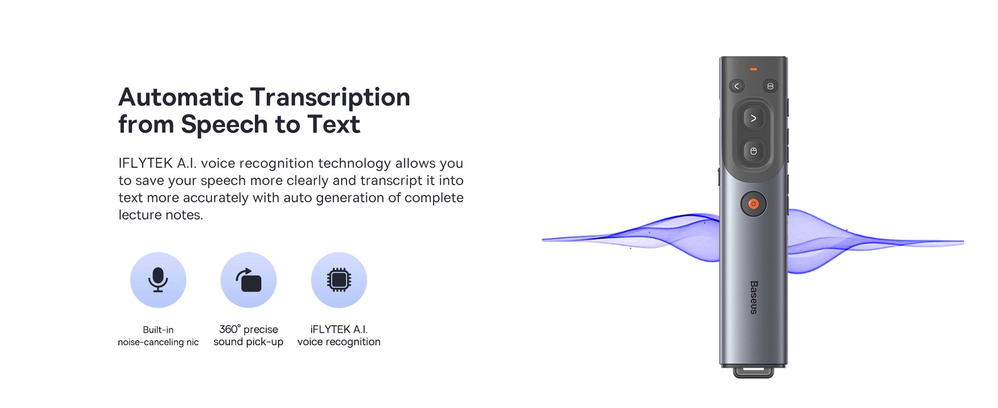 Baseus Orange Dot AI Wireless Presenter (Red Laser) - Rechargeable, Intelligent Voice Recording, Real-Time Voice Translation