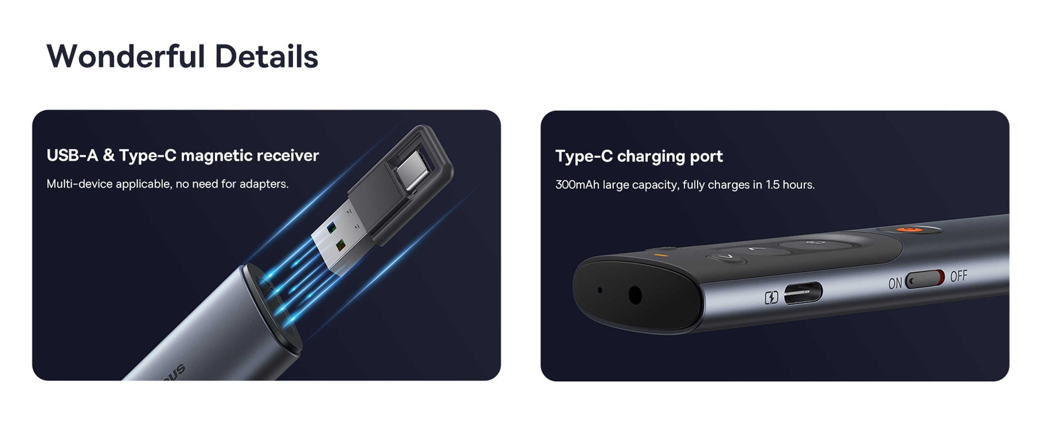 Baseus Orange Dot AI Wireless Presenter (Red Laser) - Rechargeable, Intelligent Voice Recording, Real-Time Voice Translation