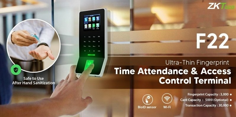 Contrôle d'accès et de gestion ZKTeco F22 BioID WiFi TFT LCD