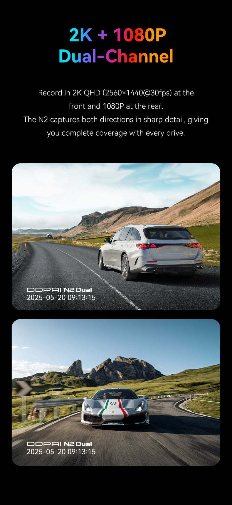 N2 MB 03 DDPAI N2 Dual Maroc – Caméra Avant + Arrière 2K + Carte 128GB U3 | Garantie 1 an