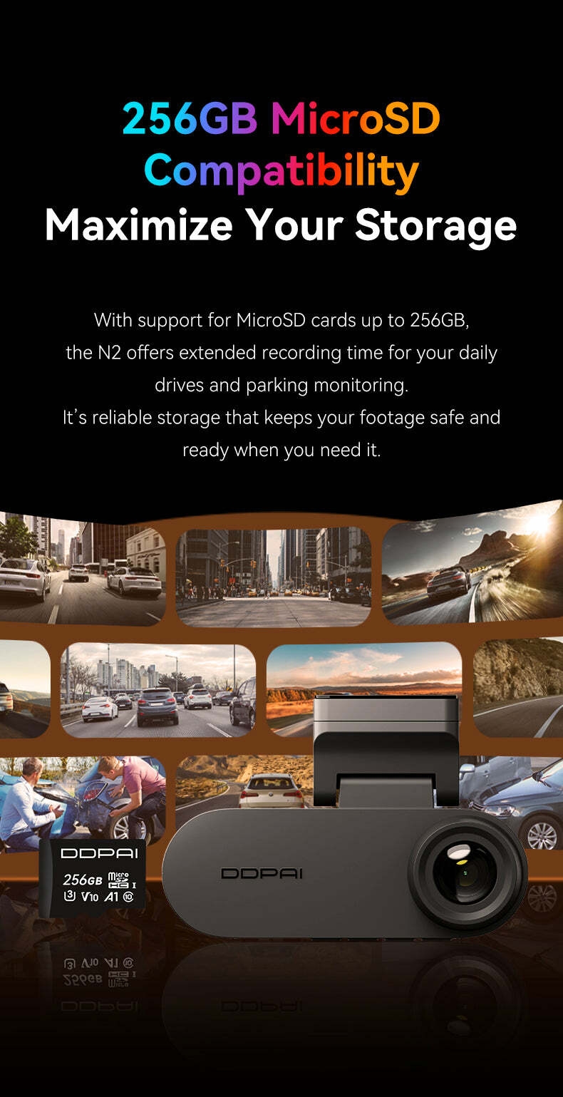 N2 MB 10 DDPAI N2 Dual Maroc – Caméra Avant + Arrière 2K + Carte 128GB U3 | Garantie 1 an