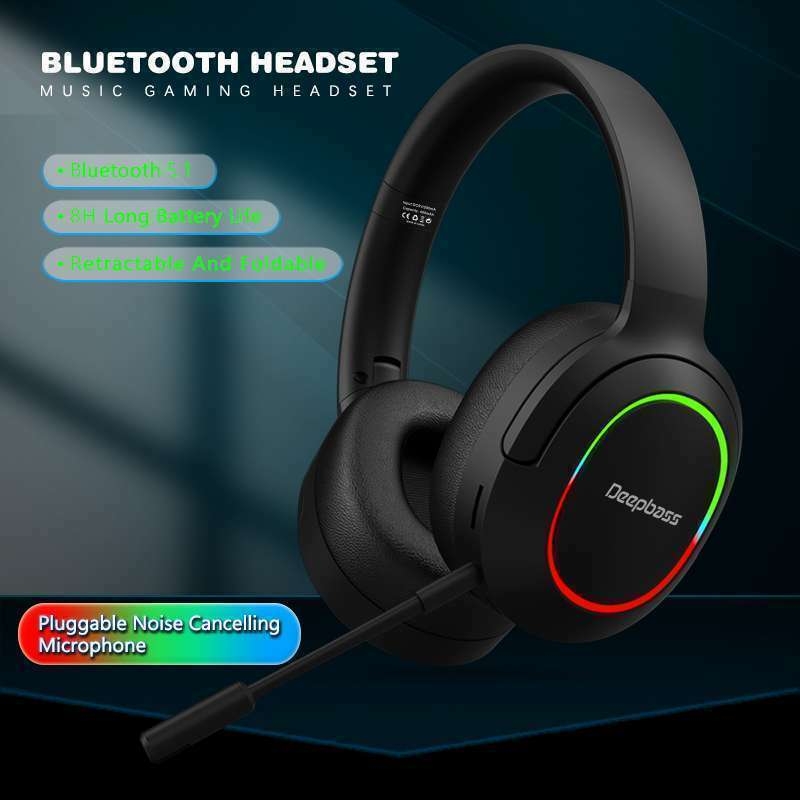 Écouteurs sans fil DeepBass R10 Bluetooth pliables, casque R1O de jeu stéréo avec micro, antibruit, pour iphone, PC, téléphone . 10H