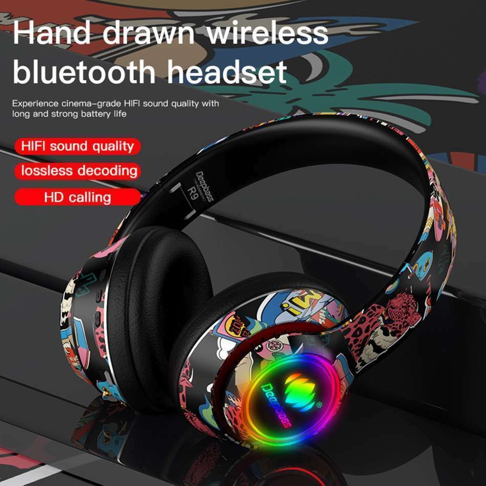 Écouteurs sans fil DeepBass R10 Bluetooth pliables, casque R9 de jeu stéréo Bass, Micro, antibruit, pour iphone, PC, téléphone