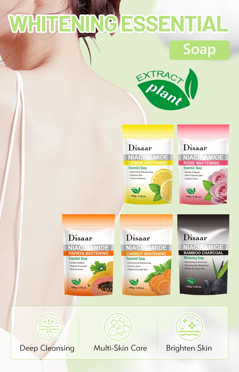 Savon essentiel pour le corps au charbon de bambou biologique, Niacinamide, nettoyage en profondeur, réparation de la peau, éclaircissant, contrôle de l'huile, savon noir africain