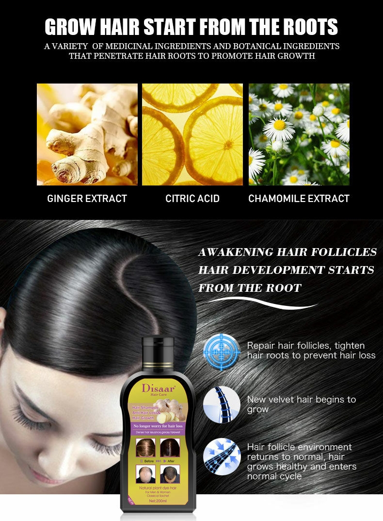 Shampooing au gingembre aux huiles essentielles, soins pour les cheveux, organique, contre la chute des cheveux, pour la croissance