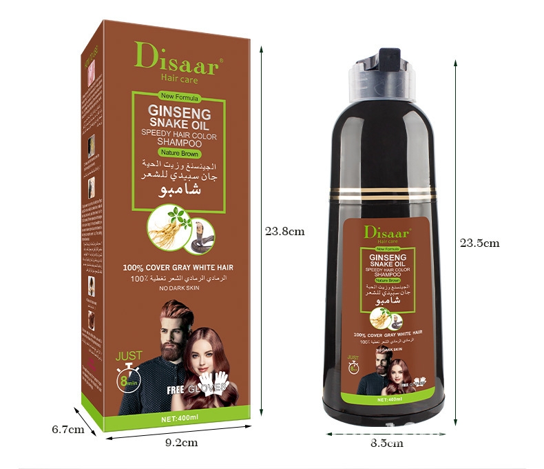 Djarar 100% — shampoing au Ginseng pour cheveux, couleur gris noir et brun foncé, 400ml