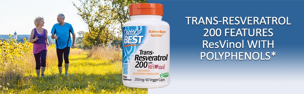 Amazon.com: Doctor's Best, Trans-Resveratrol with ResVinol, Non-GMO, Vegan,  Gluten & Soy Free, 200 mg, 60 Count : Health & Household